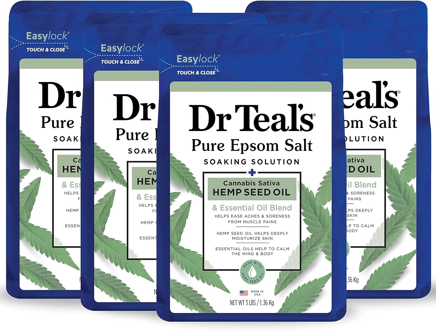Dr Teals Pure Epsom Salt, Cannabis Sativa Hemp Seed Oil, 3 lb (Pack of 4) (Packaging May Vary) Dr Teals Pure Epsom Salt, Cannabis Sativa Hemp Seed Oil, 3 lb (Pack of 4) (Packaging May Vary)