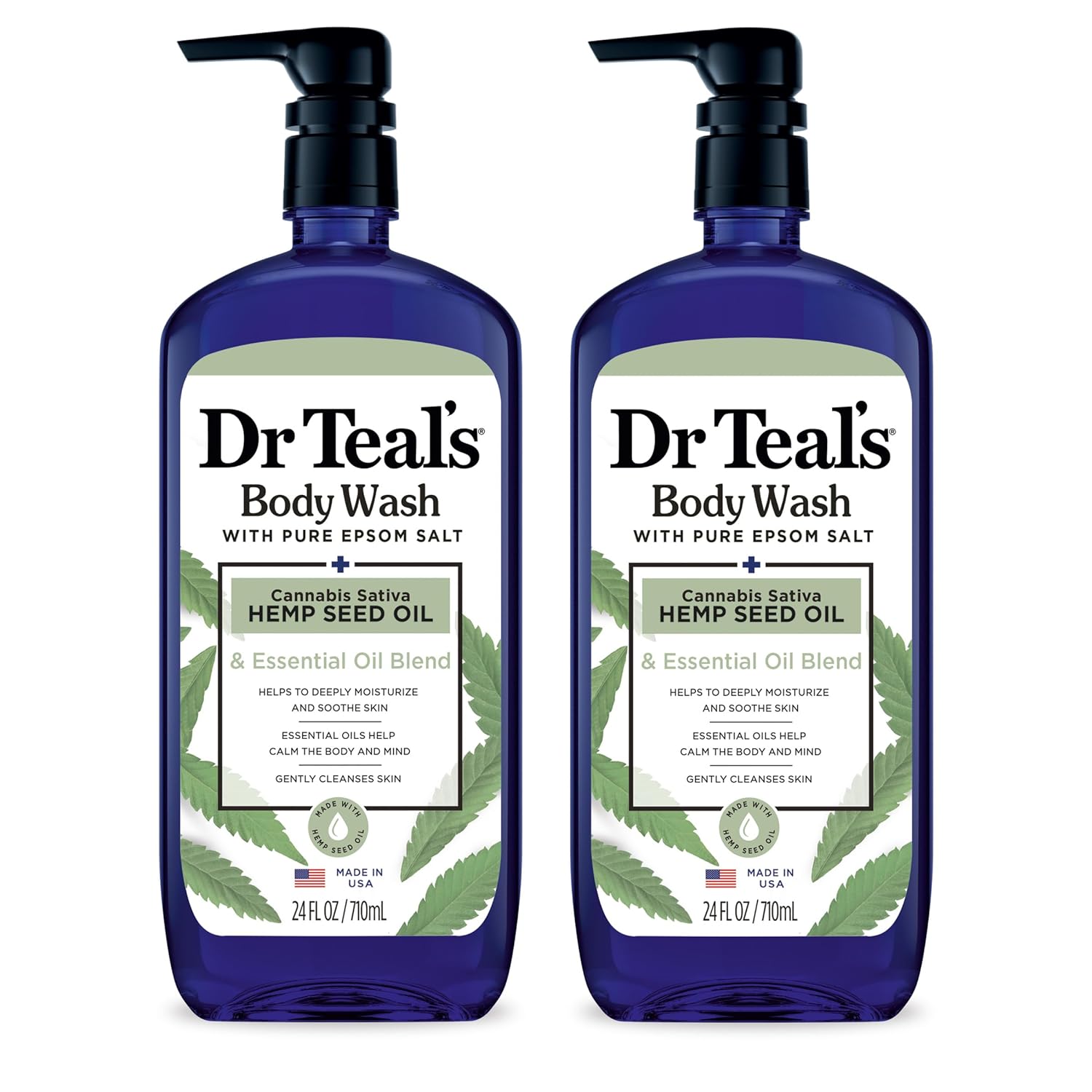 Dr Teals Body Wash with Pure Epsom Salt, Cannabis Sativa Hemp Seed Oil, 24 fl oz (Pack of 2) (Packaging May Vary)